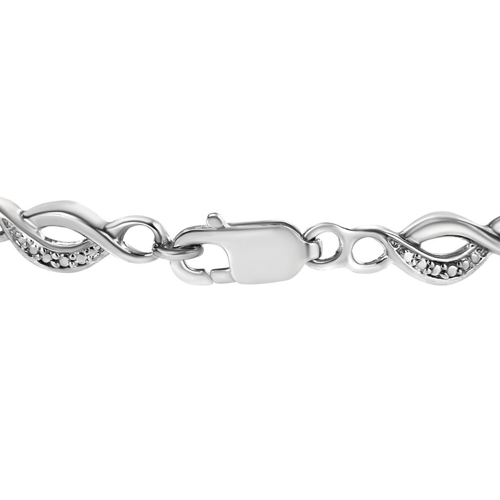 Diamond Accent Curved Spiral Link Bracelet in 925 Sterling Silver (I–J Color, I3 Clarity)