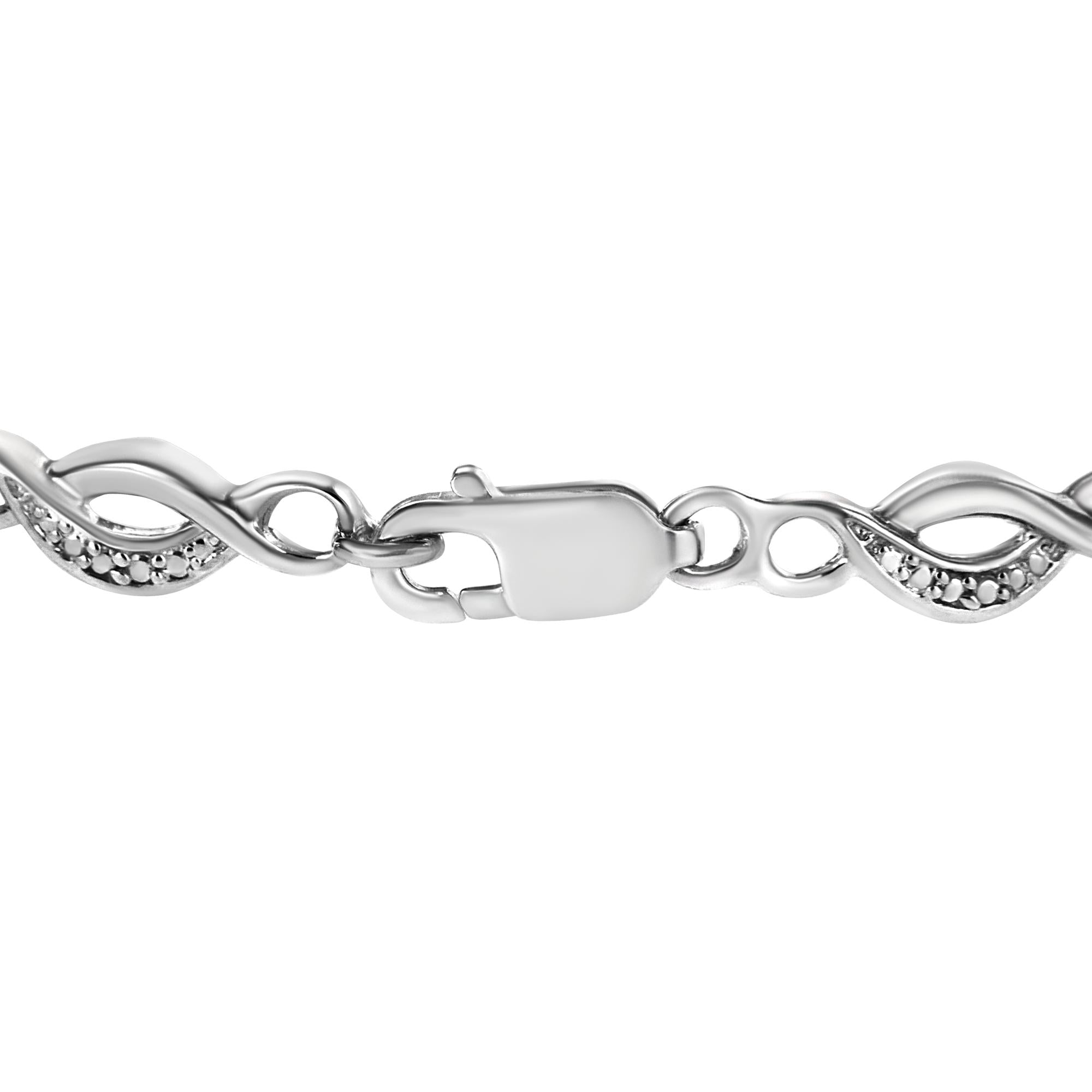 Diamond Accent Curved Spiral Link Bracelet in 925 Sterling Silver (I–J Color, I3 Clarity)