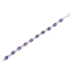 7mm Cushion-Cut Amethyst & Diamond Tennis Link Bracelet in 925 Sterling Silver – 7 in (I–J / I1–I2)
