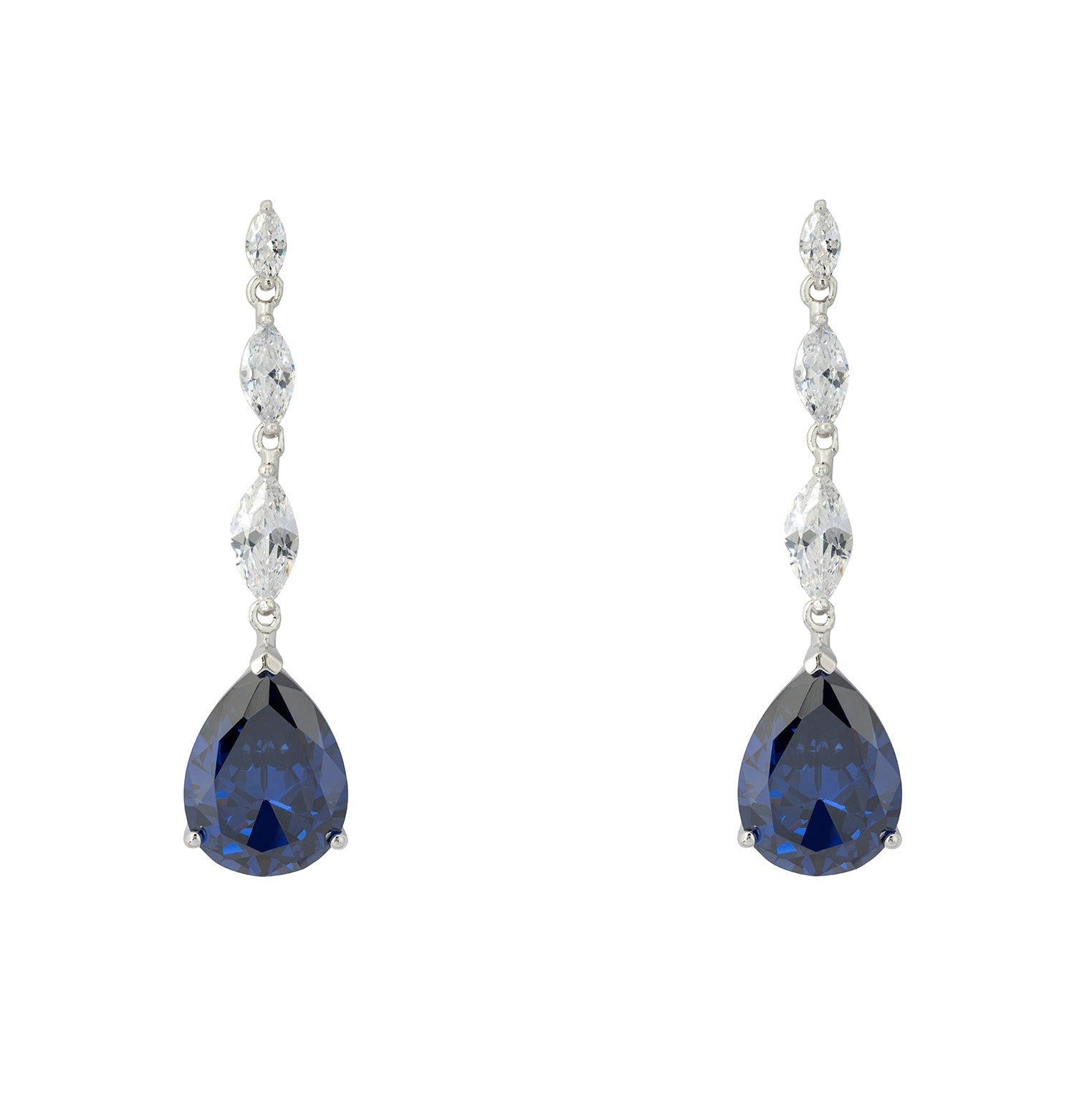 Teardrop Tanzanite Drop Earrings in 925 Sterling Silver with Marquise Accents