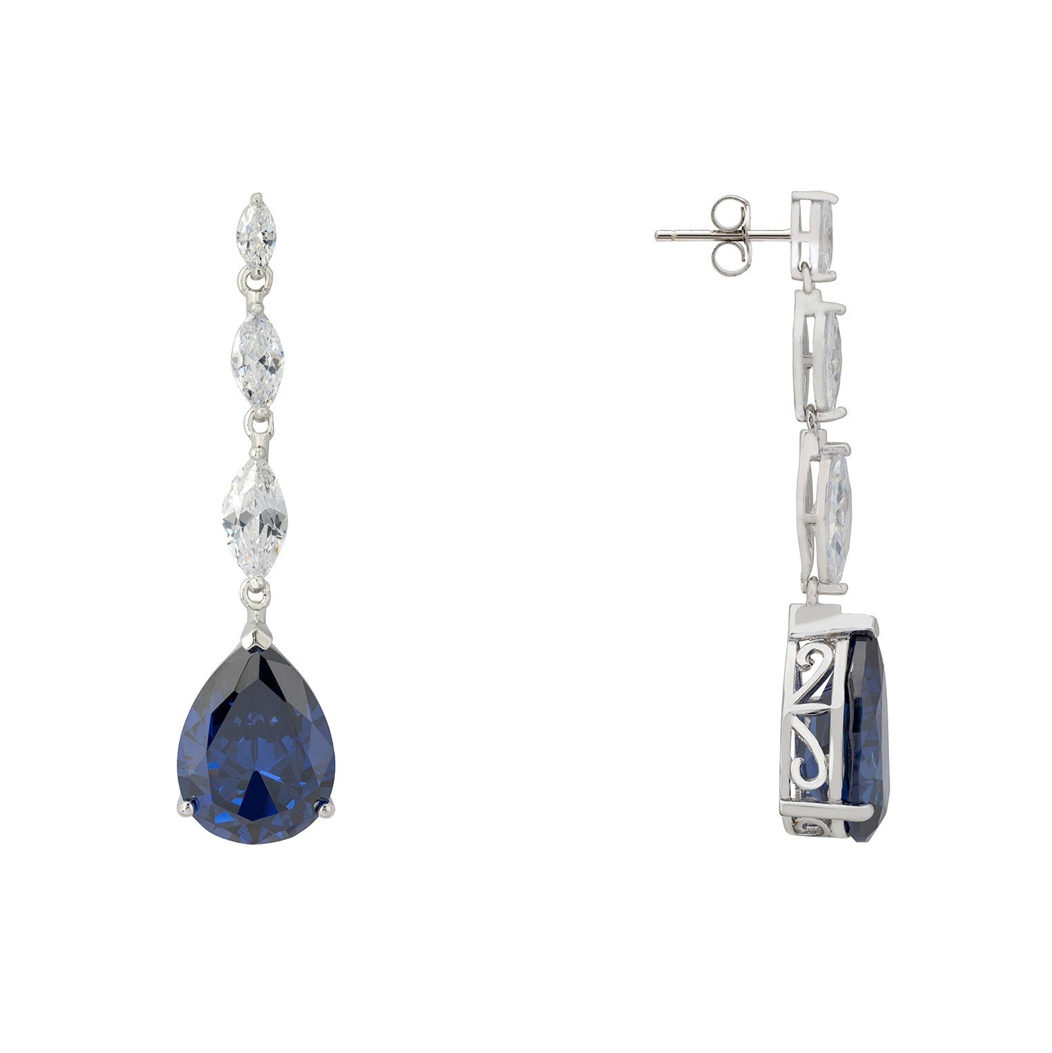 Teardrop Tanzanite Drop Earrings in 925 Sterling Silver with Marquise Accents