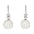 925 Sterling Silver Pearl Hoop Drop Earrings with White CZ