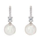 925 Sterling Silver Pearl Hoop Drop Earrings with White CZ