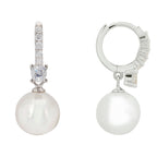 925 Sterling Silver Pearl Hoop Drop Earrings with White CZ