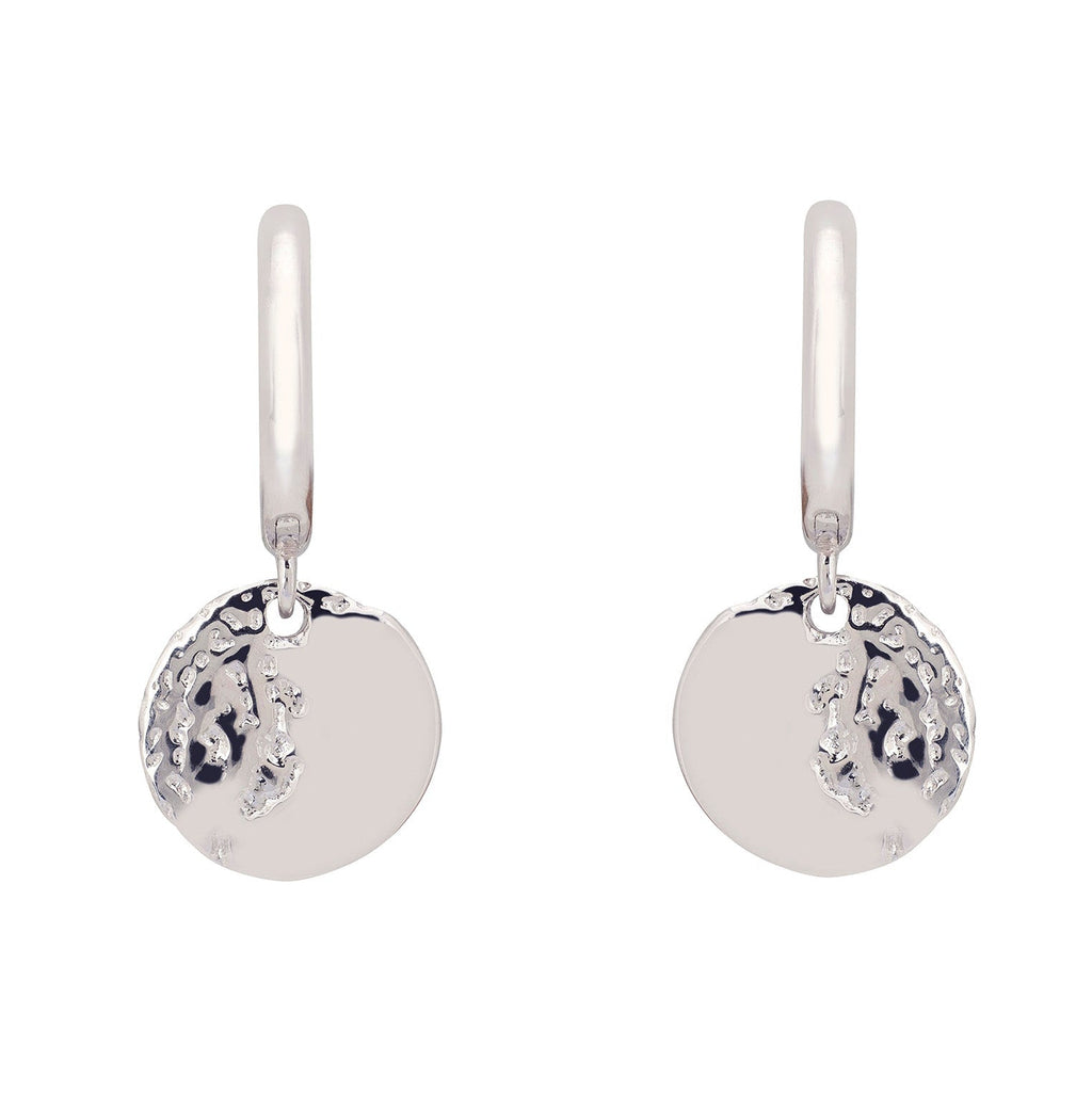 Lunar Moon Huggie Hoop Earrings in 925 Sterling Silver – Textured Disc Celestial Design