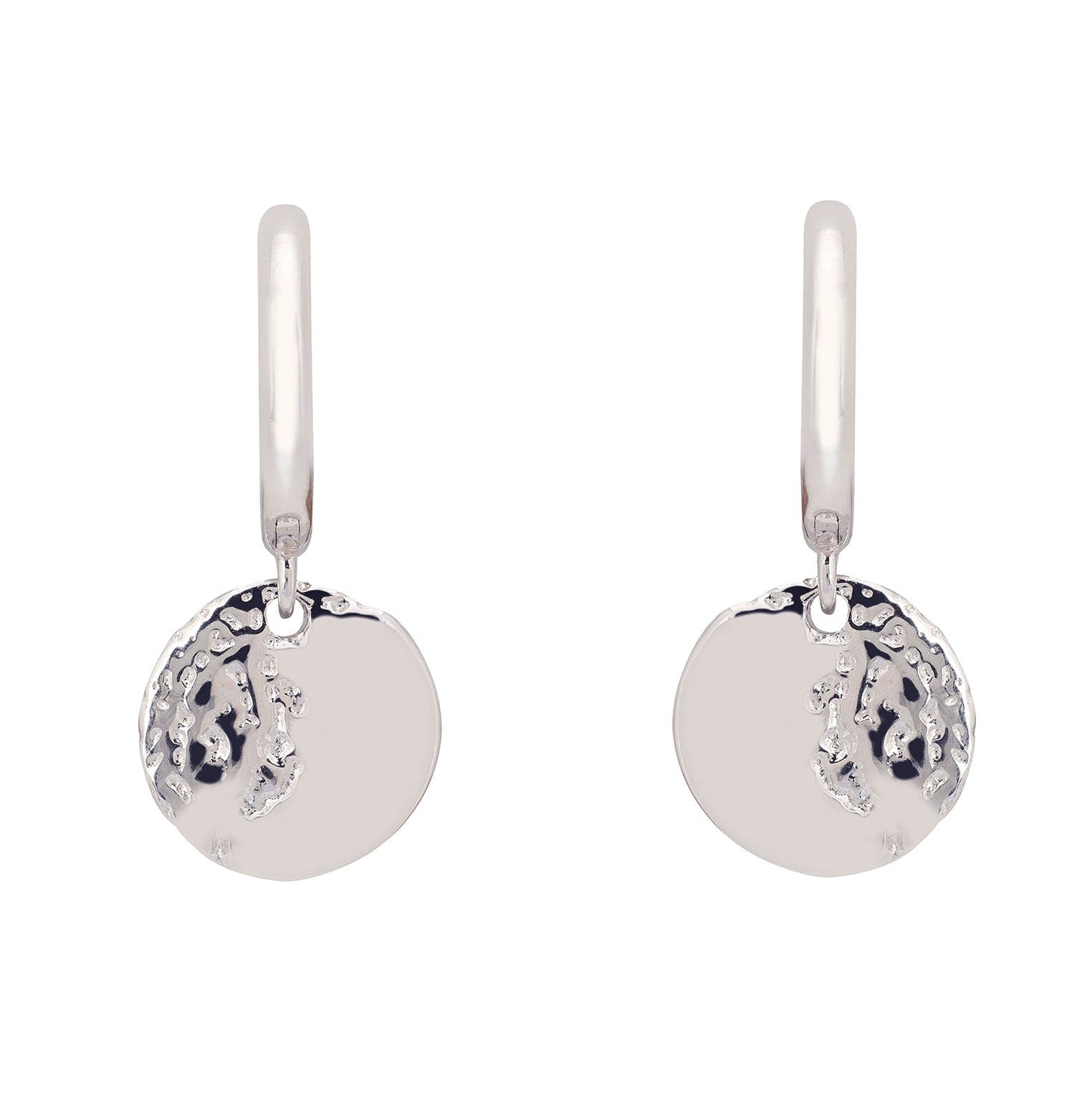 Lunar Moon Huggie Hoop Earrings in 925 Sterling Silver – Textured Disc Celestial Design