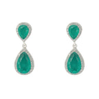 Teardrop Emerald Drop Earrings in 925 Sterling Silver with Zirconia Halo
