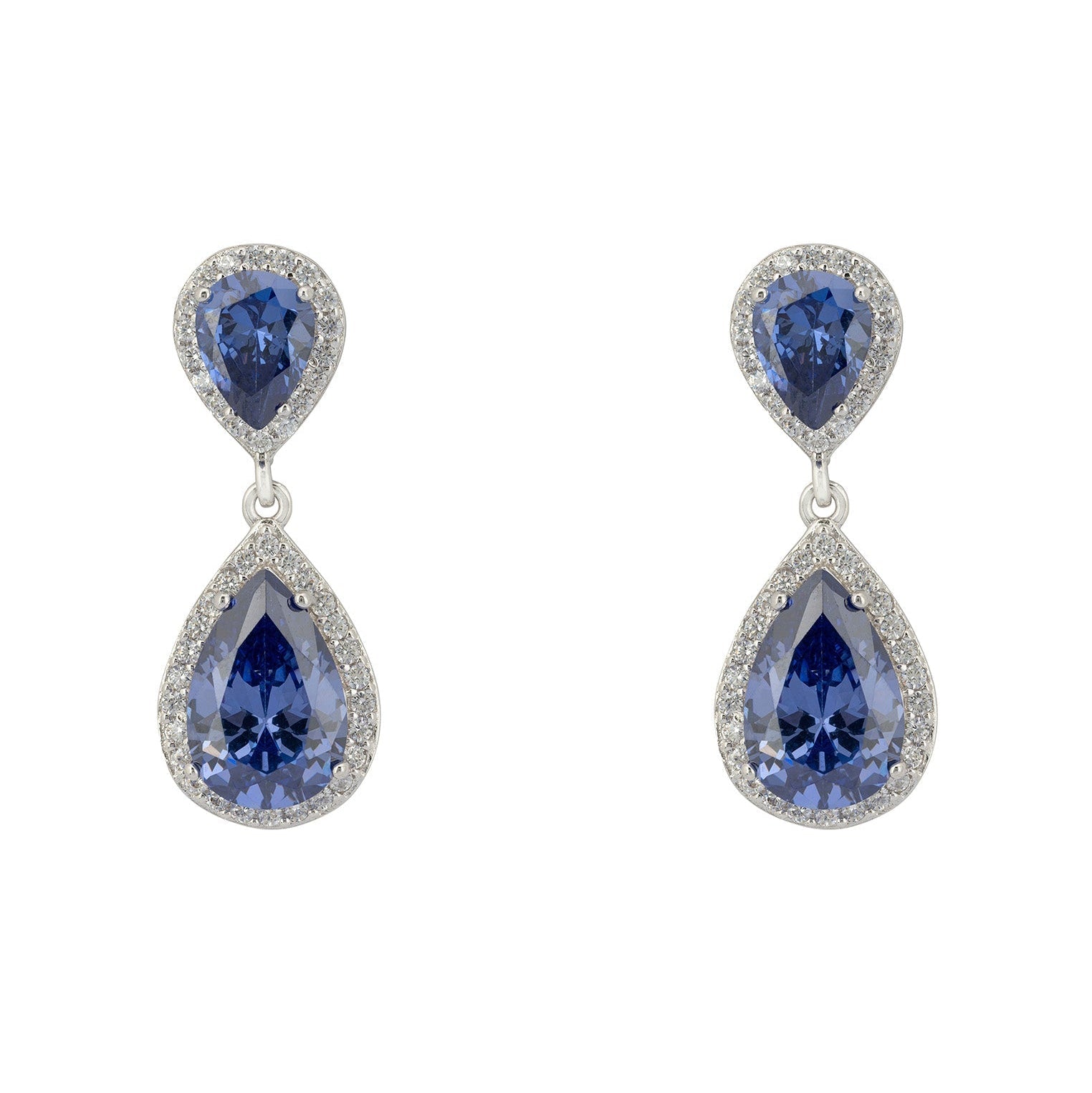 Teardrop Tanzanite Drop Earrings in 925 Sterling Silver with Zirconia Halo