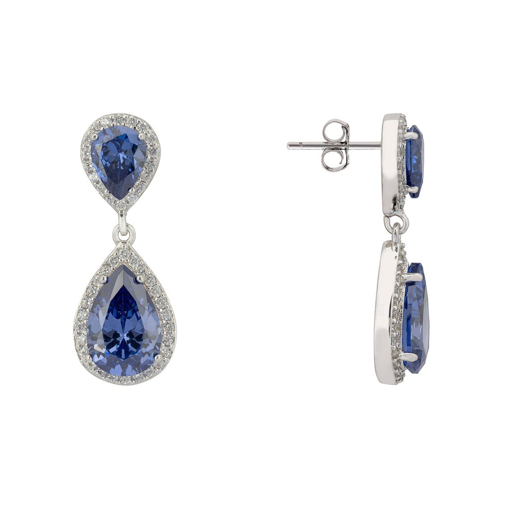 Teardrop Tanzanite Drop Earrings in 925 Sterling Silver with Zirconia Halo