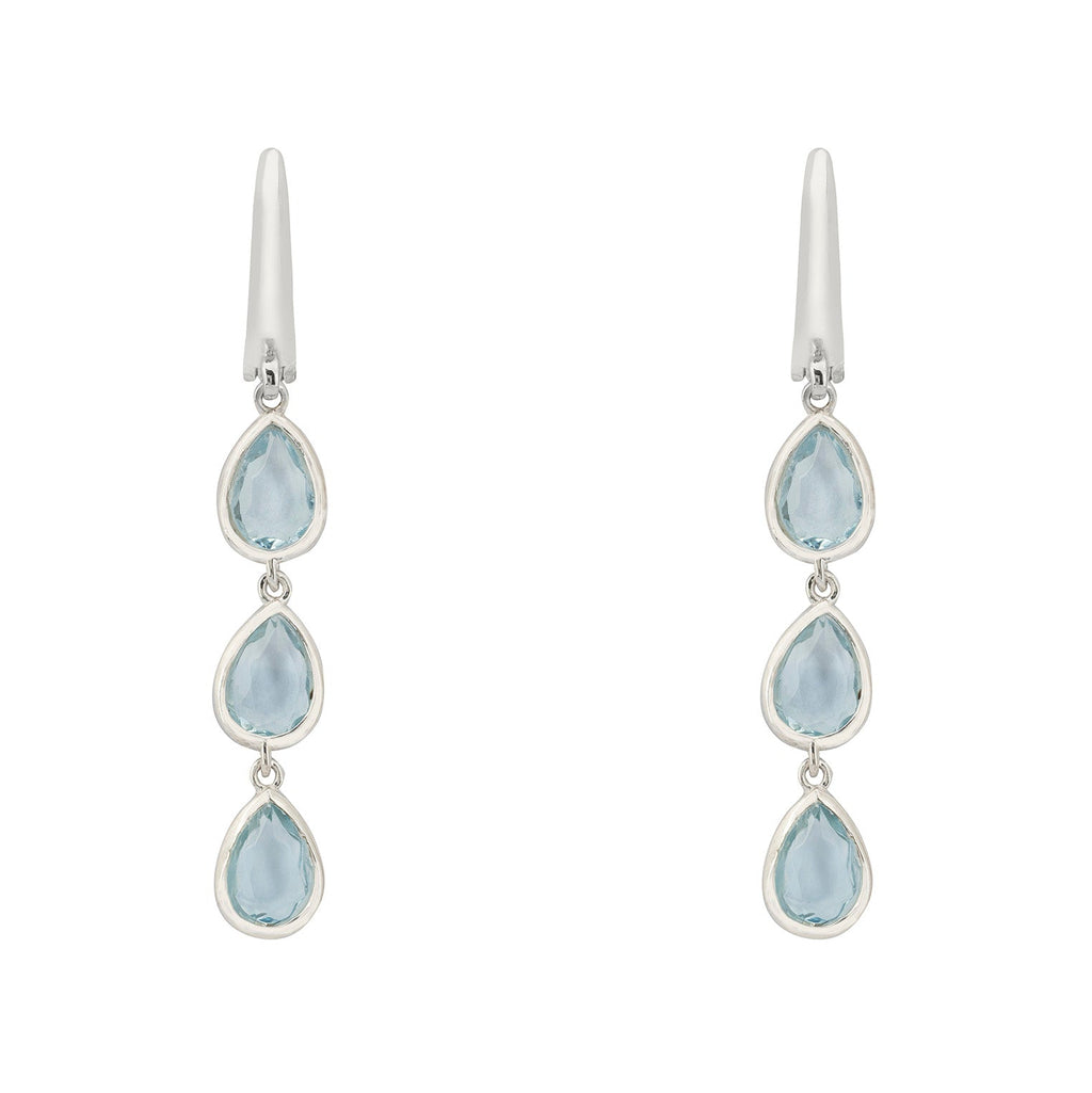 925 Sterling Silver Triple Teardrop Blue Topaz Hydro Drop Earrings