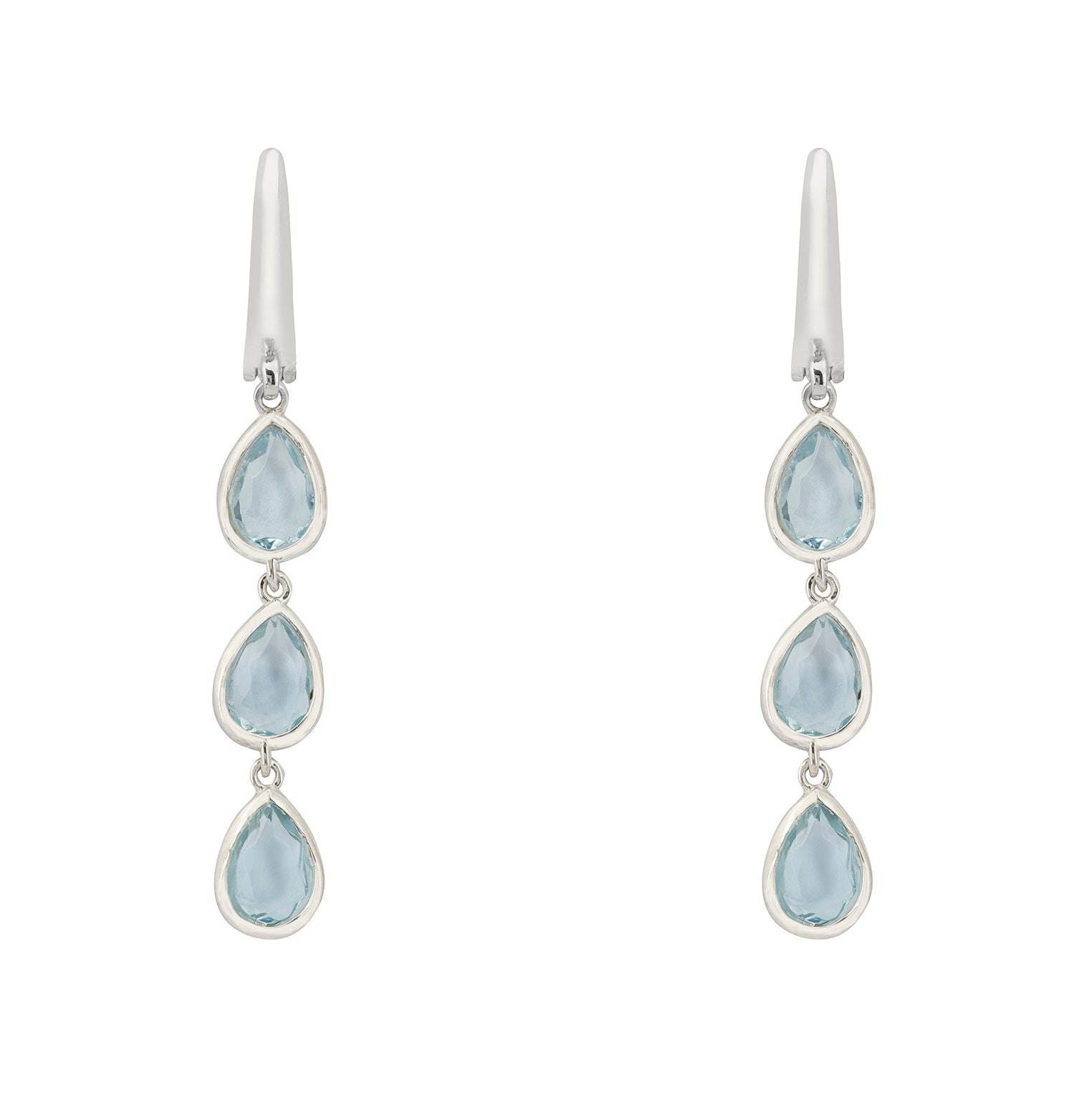 925 Sterling Silver Triple Teardrop Blue Topaz Hydro Drop Earrings
