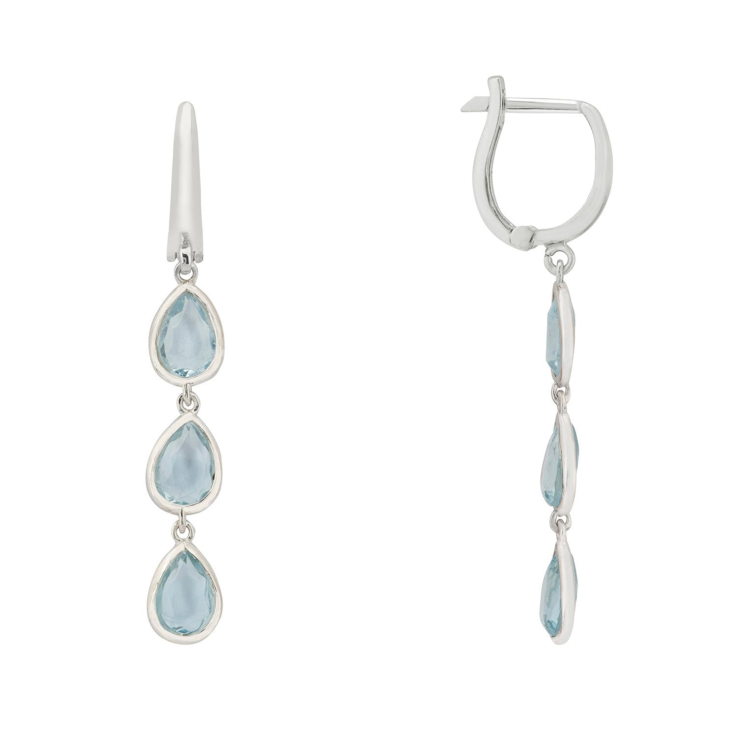 925 Sterling Silver Triple Teardrop Blue Topaz Hydro Drop Earrings
