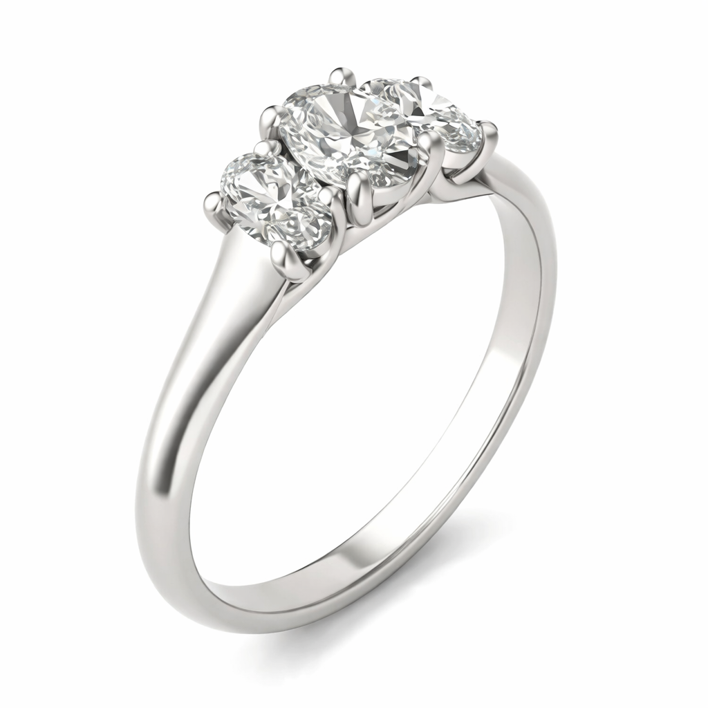 1 CTW Oval Lab Grown Diamond Three-Stone Engagement Ring in 14K White Gold (G-VS)