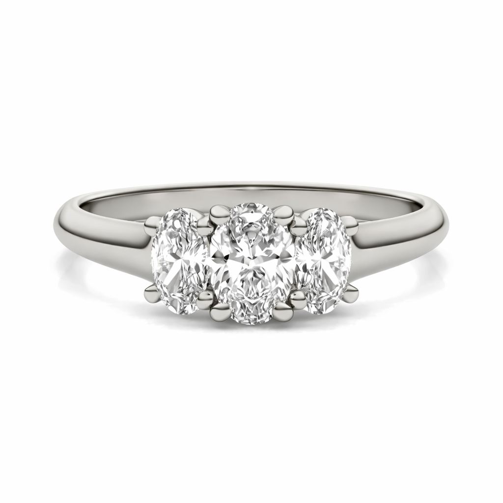 1 CTW Oval Lab Grown Diamond Three-Stone Engagement Ring in 14K White Gold (G-VS)