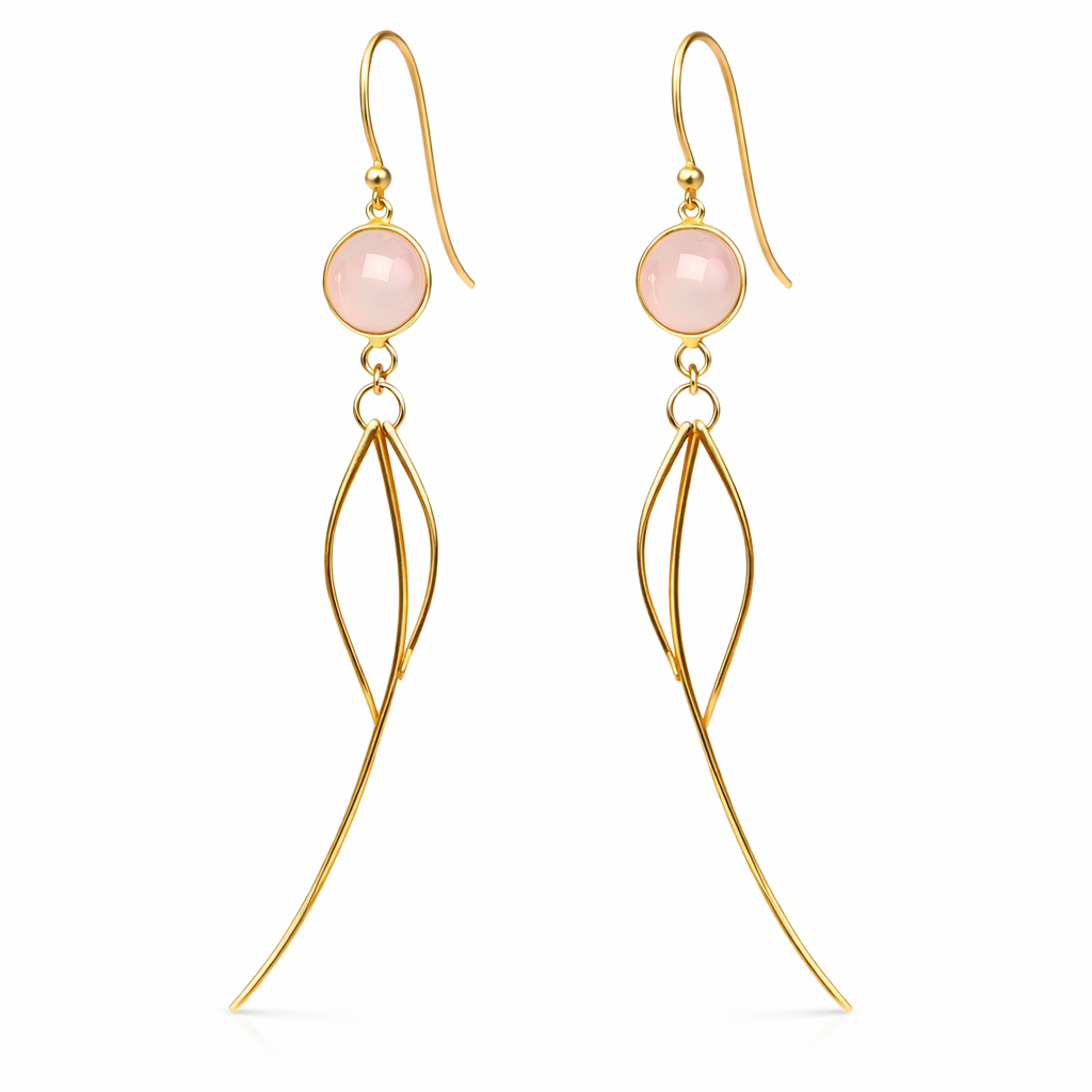 Rose Quartz Dangle Earrings – 14K Gold Vermeil
