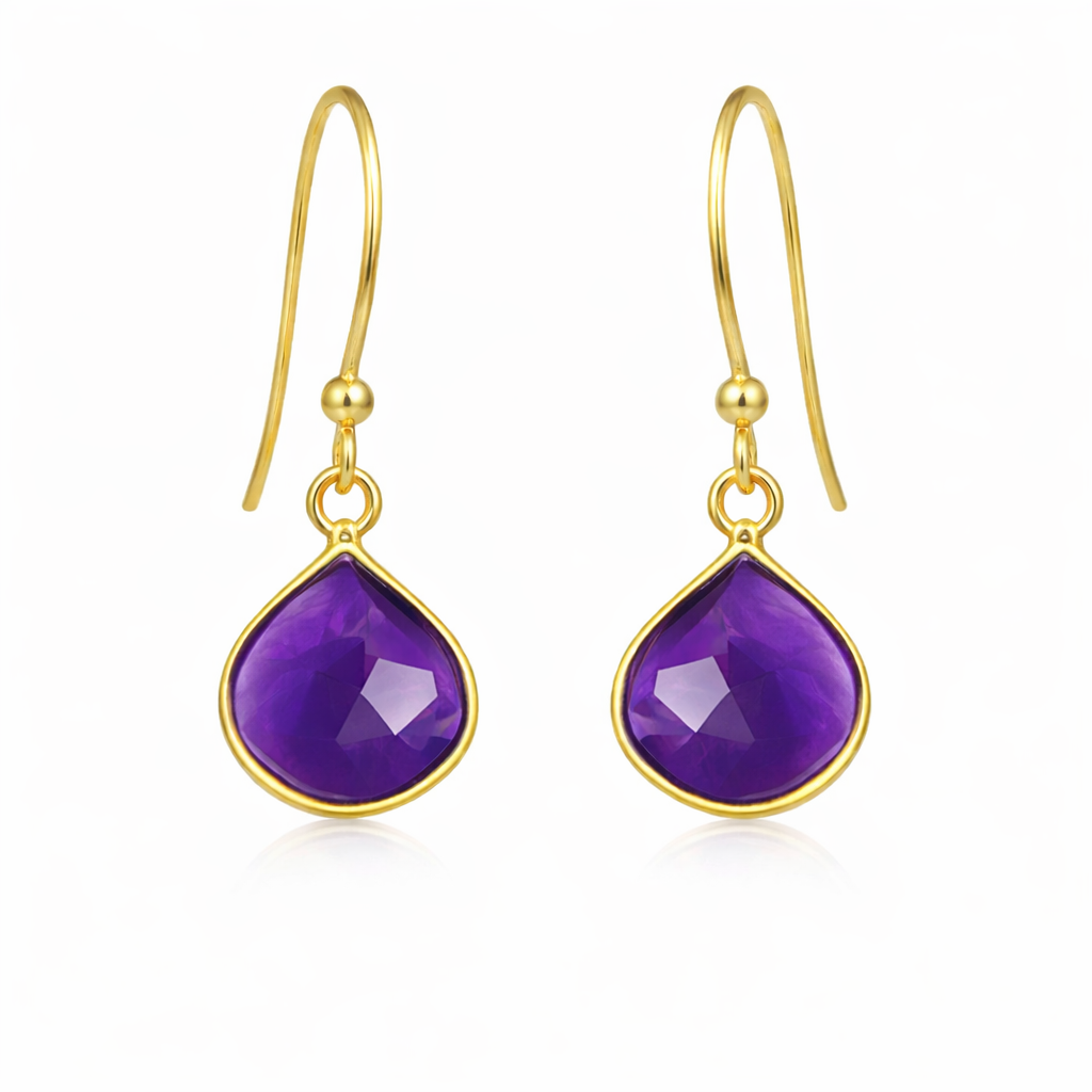 Amethyst Bezel Drop Earrings – 14K Gold Vermeil