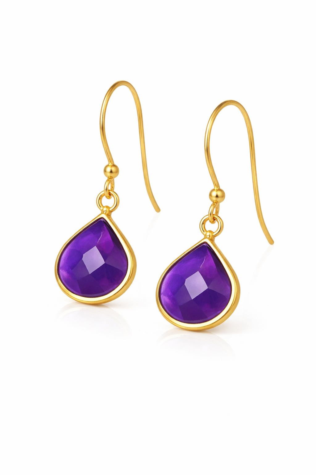 Amethyst Bezel Drop Earrings – 14K Gold Vermeil