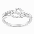 925 Sterling Silver Diamond Open Heart Bypass Ring (1/8 Cttw, I2–I3 Clarity)
