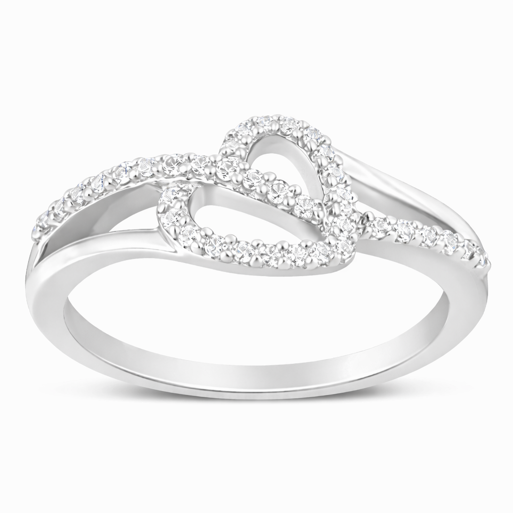 925 Sterling Silver Diamond Open Heart Bypass Ring (1/8 Cttw, I2–I3 Clarity)