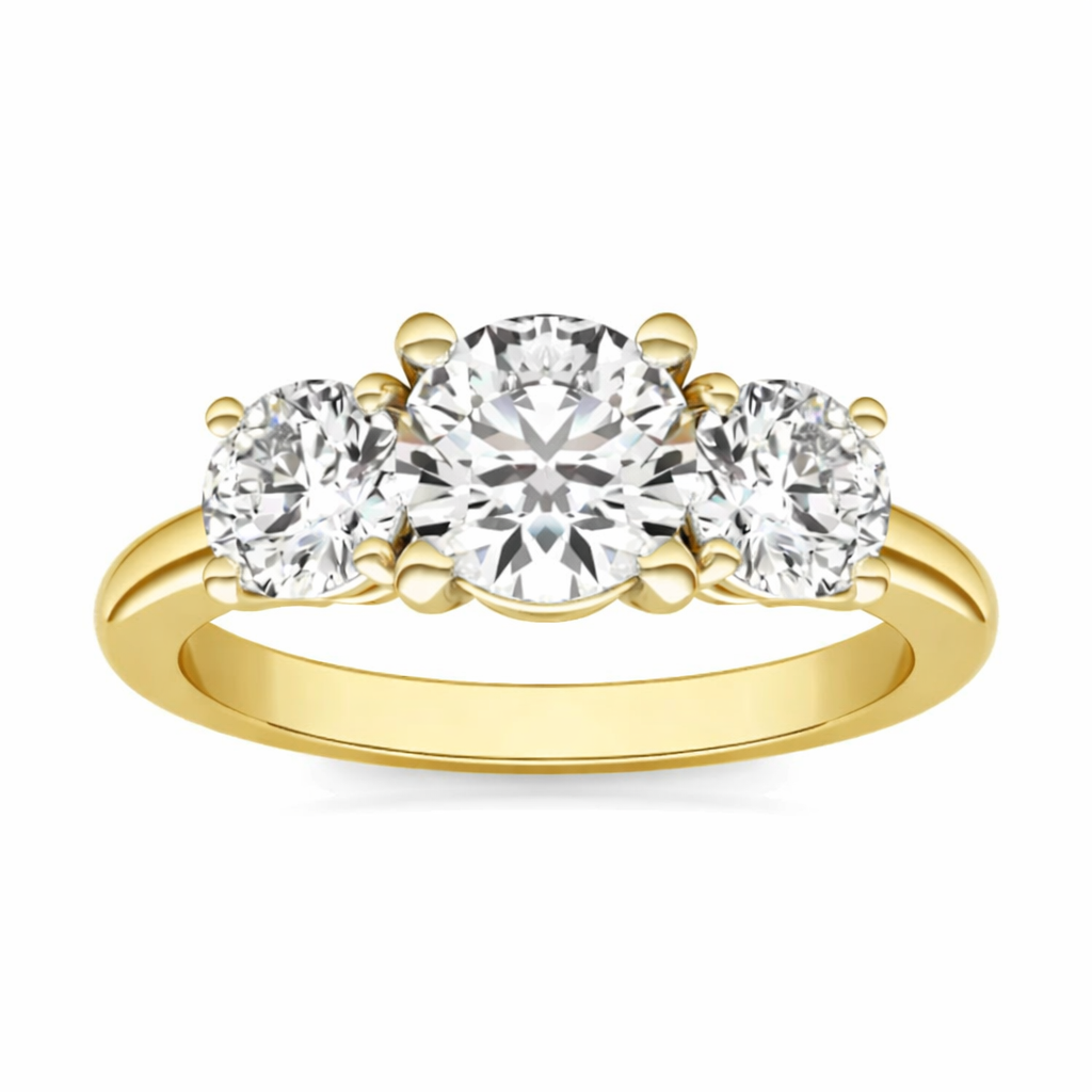 2 CTW AGI Certified Lab Grown Diamond Three-Stone Engagement Ring in 14K Yellow or White Gold (G–VS)