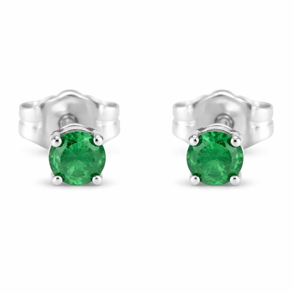 1/4 CTTW Green Diamond 4-Prong Stud Earrings in 925 Sterling Silver (Color-Enhanced, I2 Clarity)