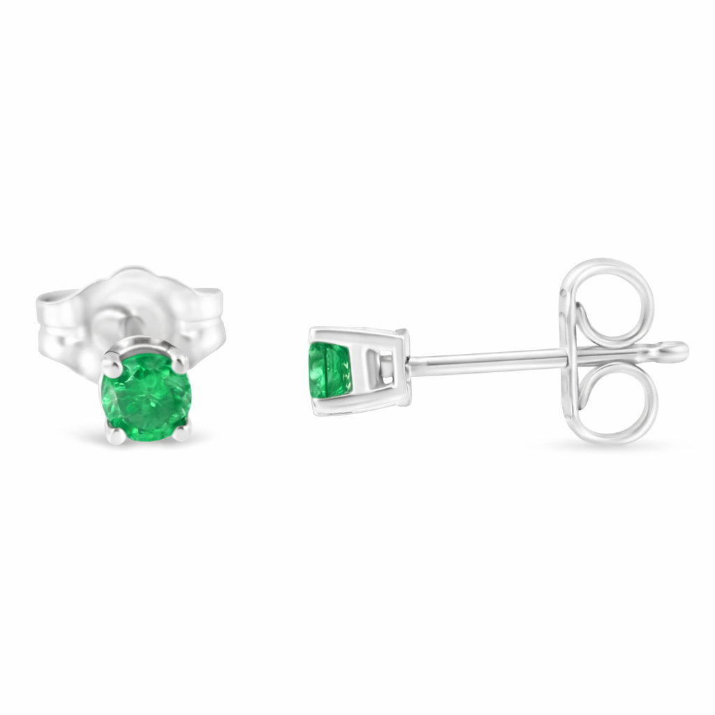 1/4 CTTW Green Diamond 4-Prong Stud Earrings in 925 Sterling Silver (Color-Enhanced, I2 Clarity)