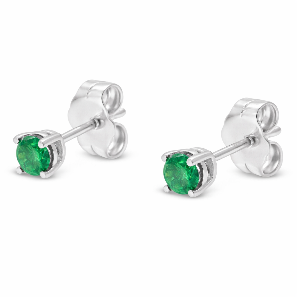 1/4 CTTW Green Diamond 4-Prong Stud Earrings in 925 Sterling Silver (Color-Enhanced, I2 Clarity)