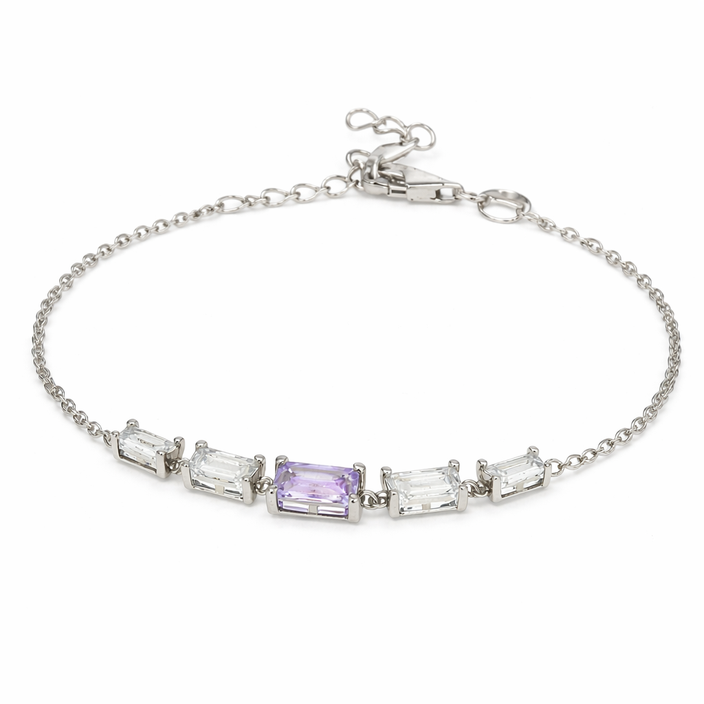 Gemstone Bracelet in 925 Sterling Silver with Lilac Amethyst