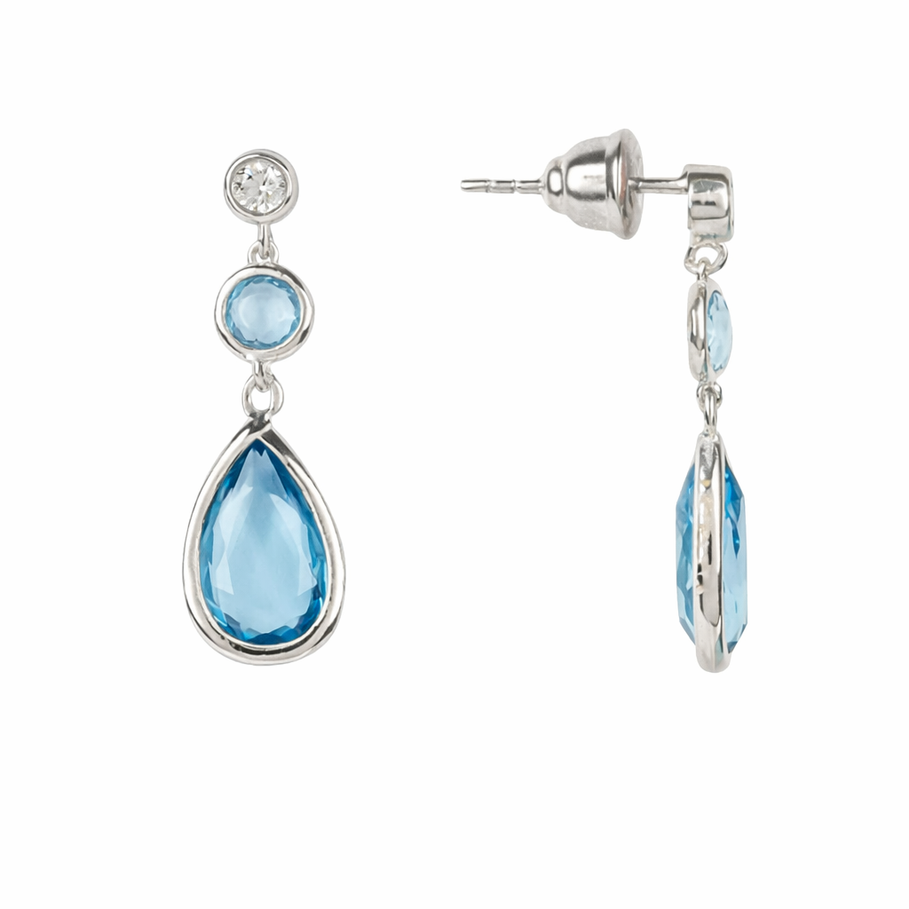 925 Sterling Silver Blue Topaz Hydro Multi-Stone Drop Earrings with Cubic Zirconia