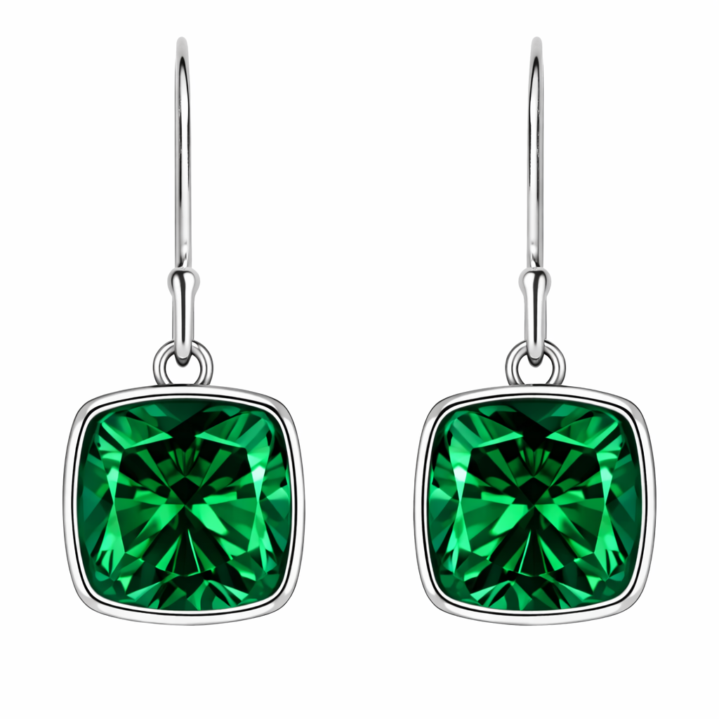 4.50CTW Lab Grown Cushion Cut Emerald Drop Earrings in 925 Sterling Silver - 8mm Square Gems