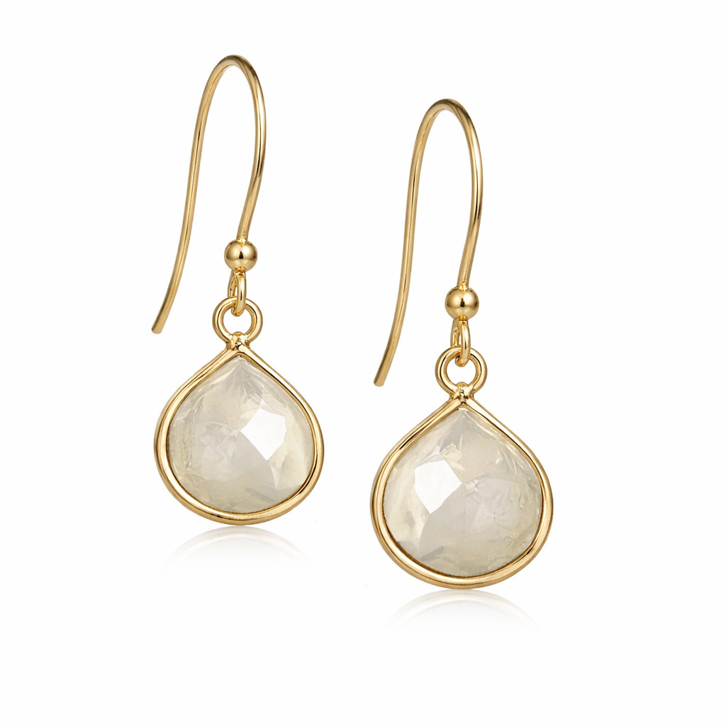 Moonstone Bezel Drop Earrings – 14K Gold Vermeil