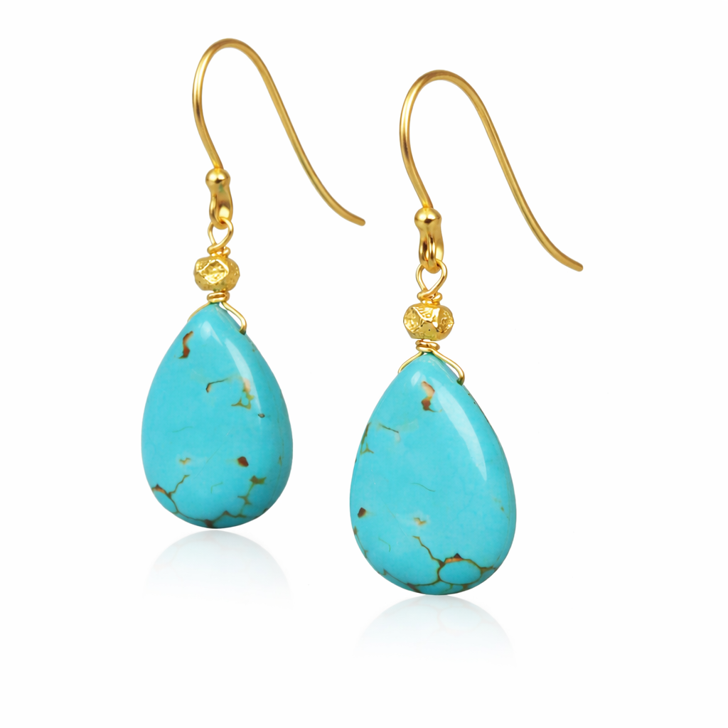 Turquoise Tear Drop Earrings in 18K Vermeil Sterling Silver