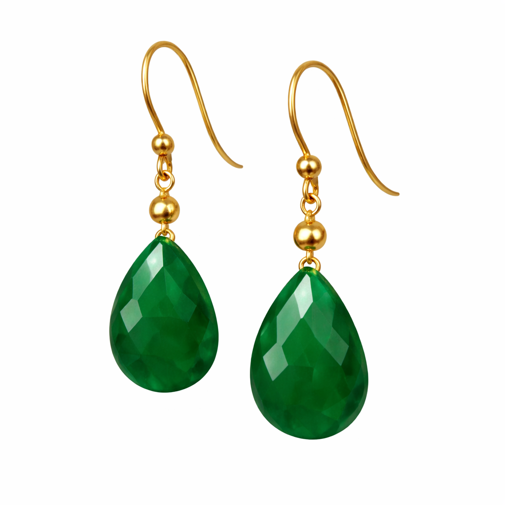 Emerald Drop Earrings in 18K Gold Vermeil Sterling Silver