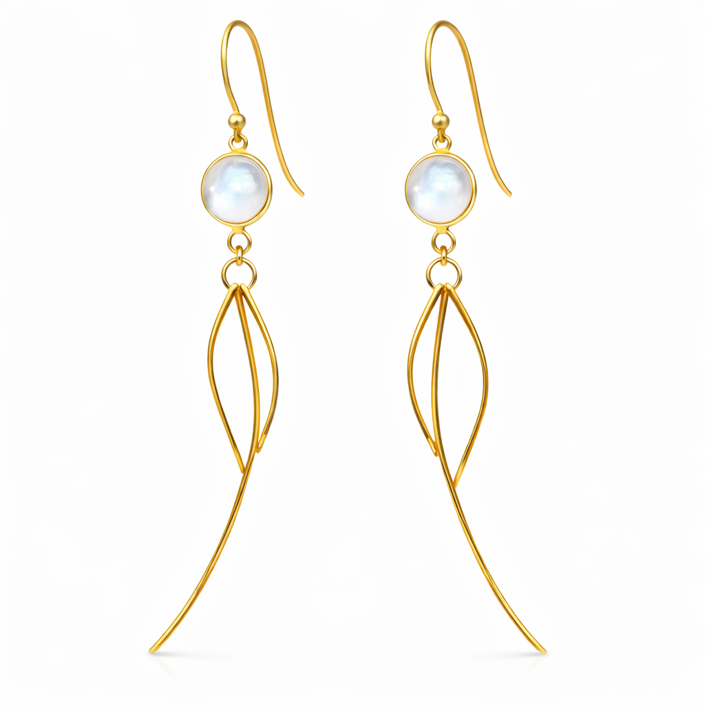Rainbow Moonstone Dangle Earrings – 14K Gold Vermeil