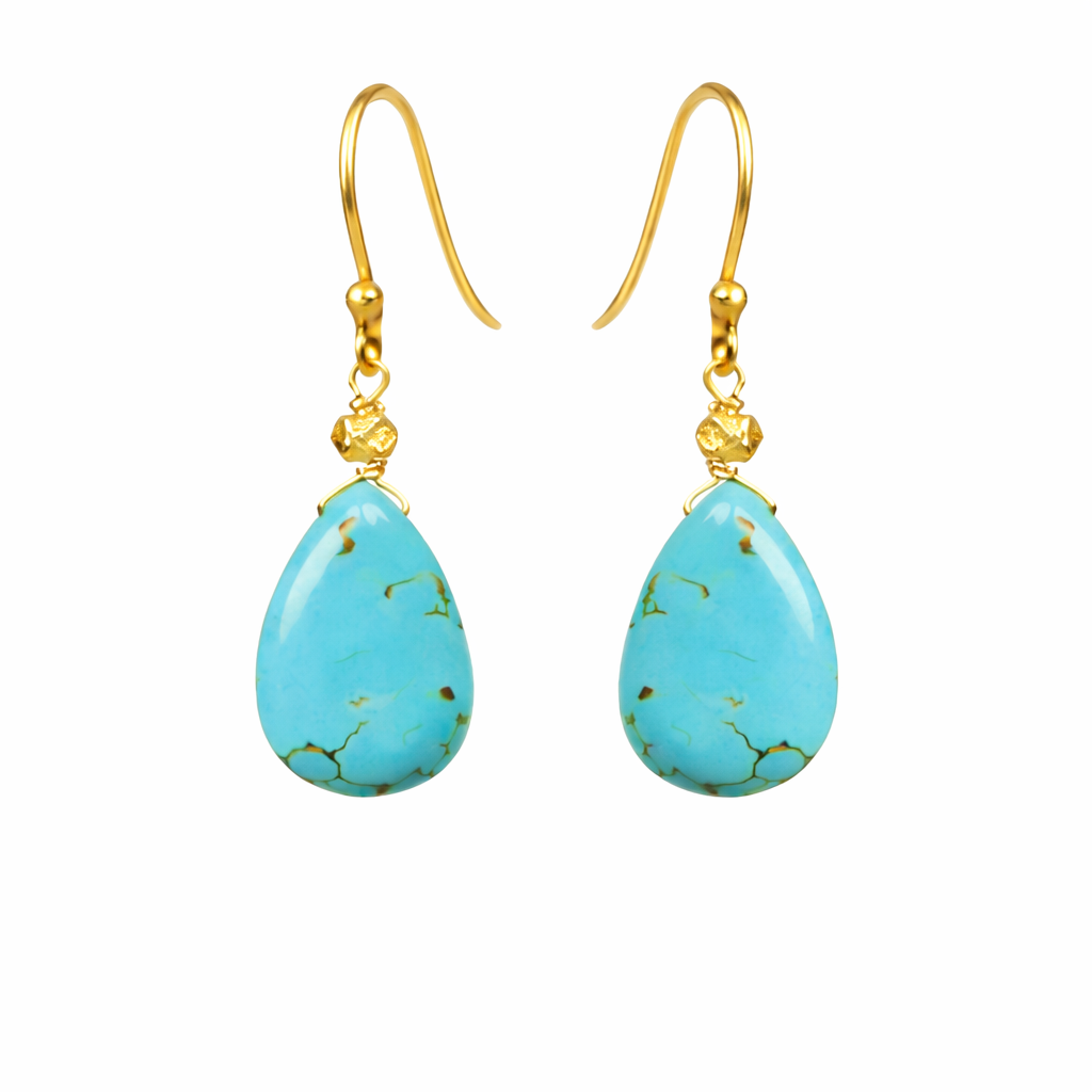 Turquoise Tear Drop Earrings in 18K Vermeil Sterling Silver