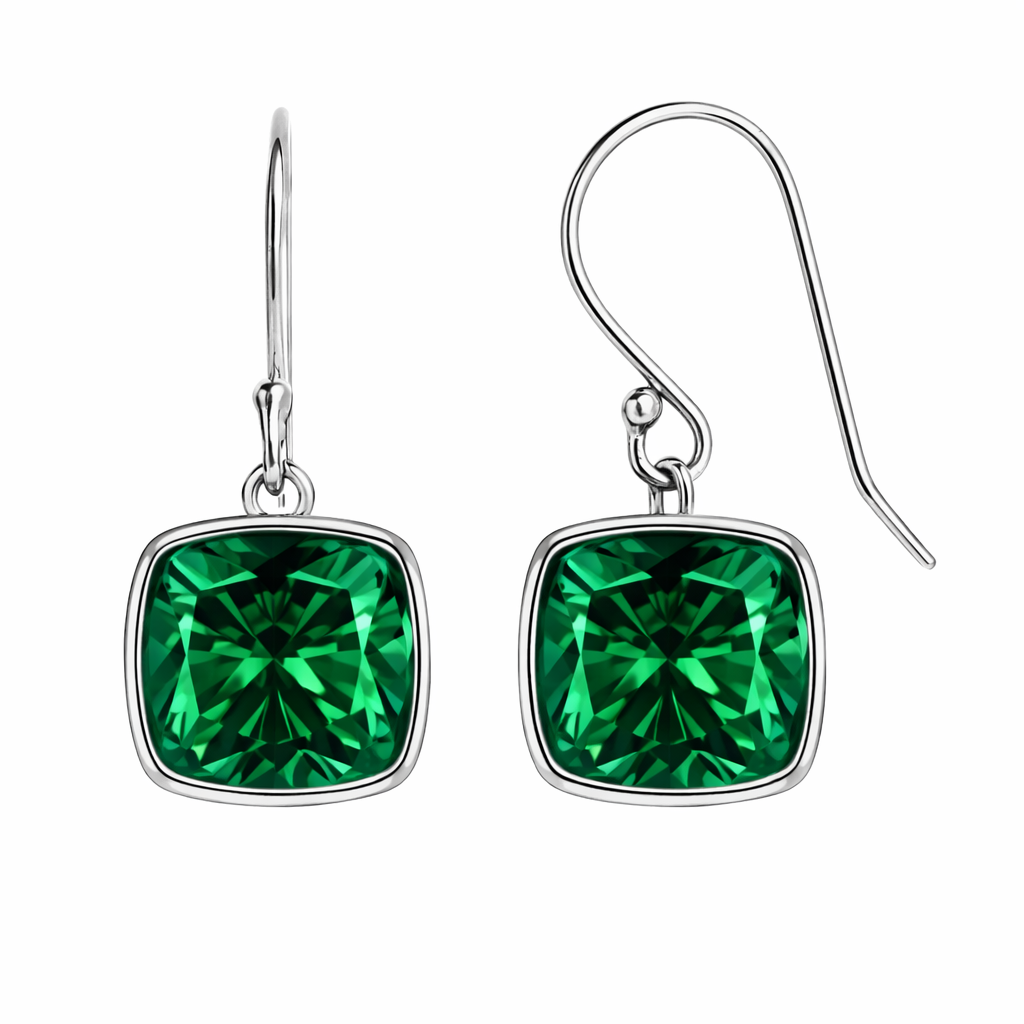 4.50CTW Lab Grown Cushion Cut Emerald Drop Earrings in 925 Sterling Silver - 8mm Square Gems