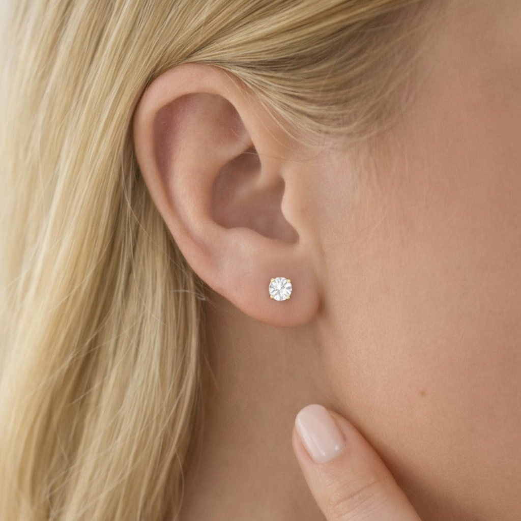 2.00 CTW Lab-Grown Diamond Stud Earrings in 14K Yellow Gold – Round Brilliant, G Color VS Clarity