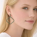 925 Sterling Silver Open Clover Large Drop Earrings with Green Cubic Zirconia – Gold Plated