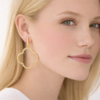 925 Sterling Silver Open Clover Large Drop Earrings with White Cubic Zirconia – Gold Plated