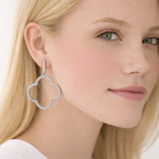 925 Sterling Silver Open Clover Large Drop Earrings with White Cubic Zirconia