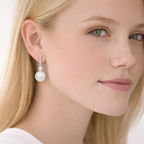 925 Sterling Silver Pearl Hoop Drop Earrings with White CZ