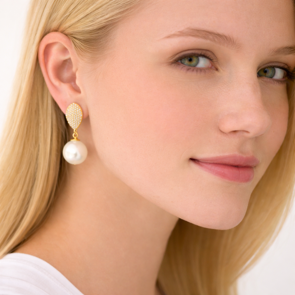 925 Sterling Silver Pearl Classic Drop Earrings – Gold Plated