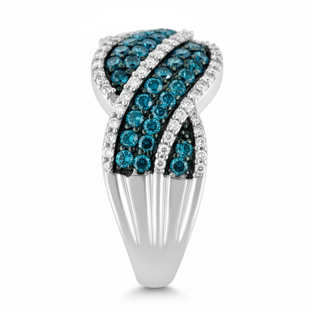 925 Sterling Silver Blue Color Diamond Cocktail Ring (1/2 Cttw, Treated Blue, I2–I3 Clarity)