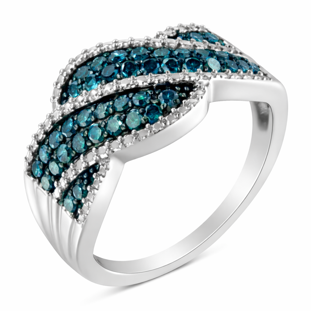 925 Sterling Silver Blue Color Diamond Cocktail Ring (1/2 Cttw, Treated Blue, I2–I3 Clarity)