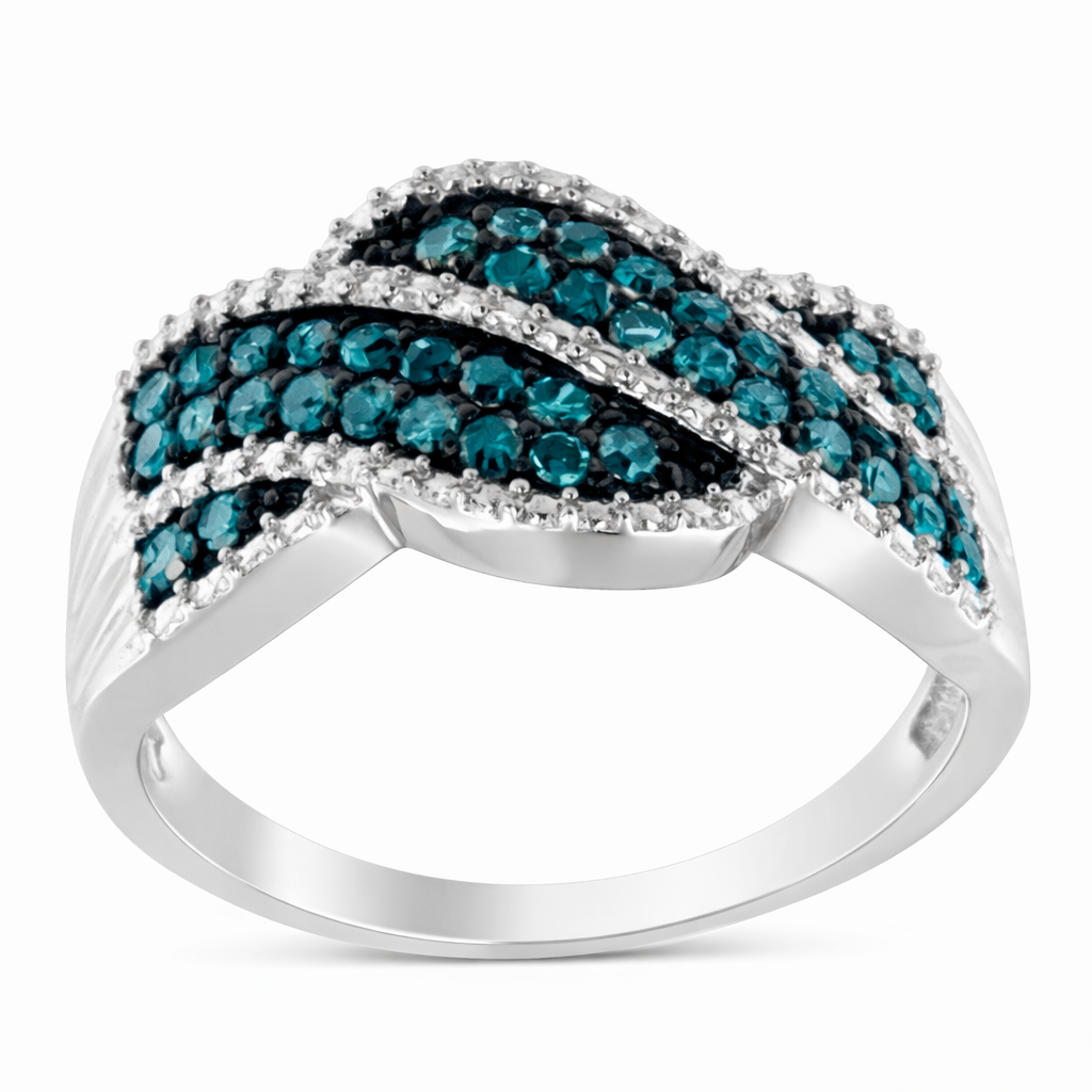 925 Sterling Silver Blue Color Diamond Cocktail Ring (1/2 Cttw, Treated Blue, I2–I3 Clarity)