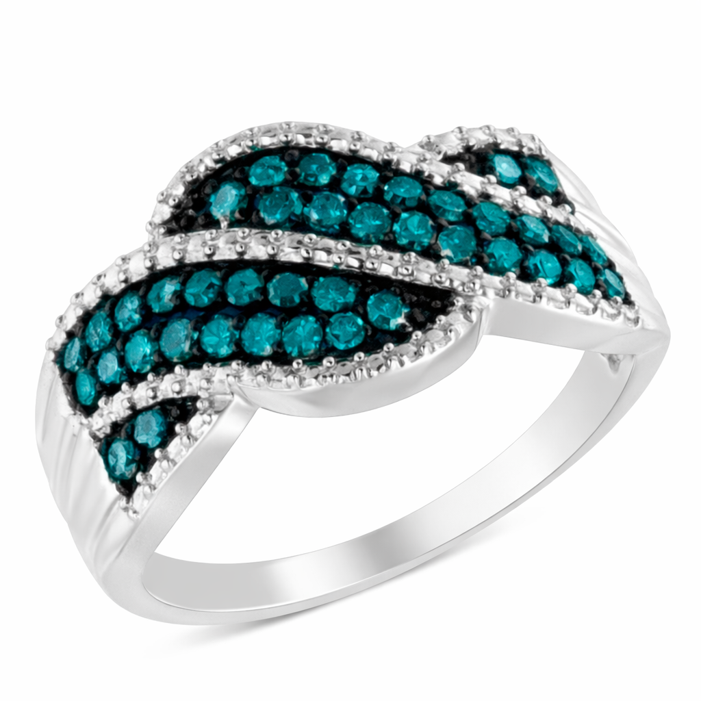 925 Sterling Silver Blue Color Diamond Cocktail Ring (1/2 Cttw, Treated Blue, I2–I3 Clarity)