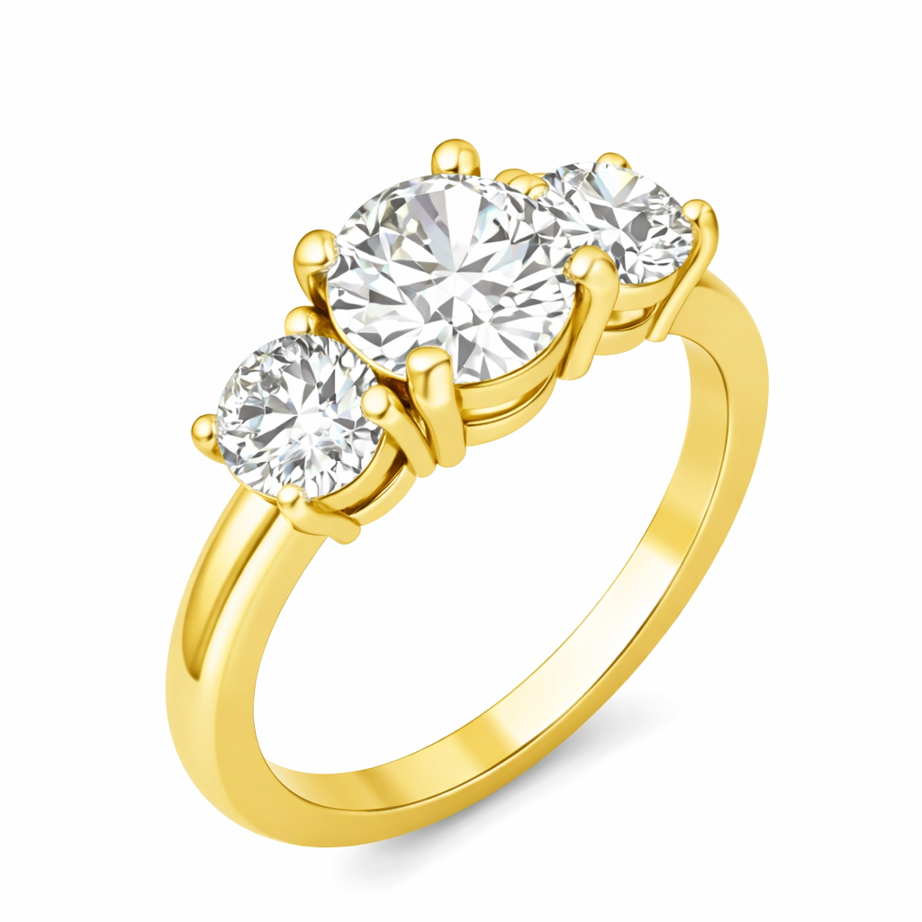 2 CTW AGI Certified Lab Grown Diamond Three-Stone Engagement Ring in 14K Yellow or White Gold (G–VS)