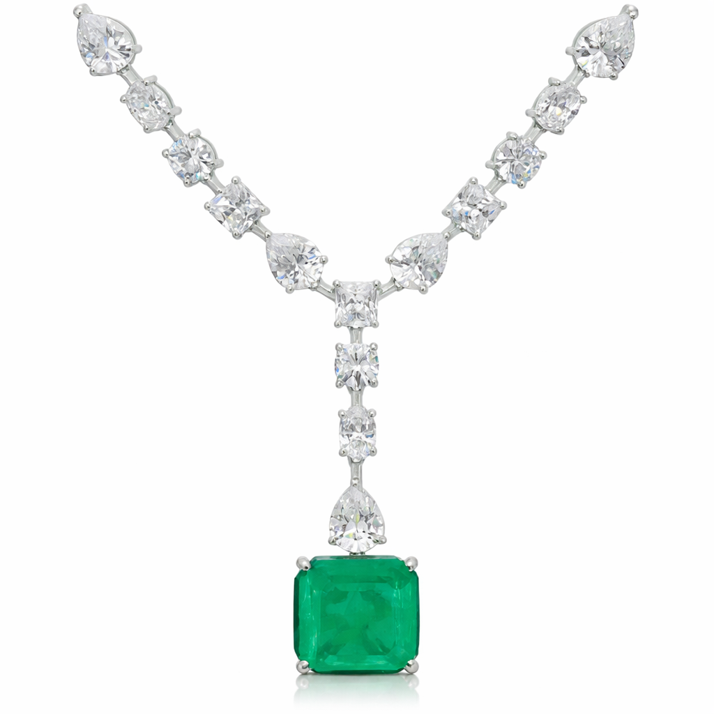 Colombian Emerald Statement Necklace in 925 Sterling Silver
