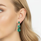 925 Sterling Silver Emerald Green Multi-Stone Drop Earrings with Simulated Diamond Accent – Gold Plated