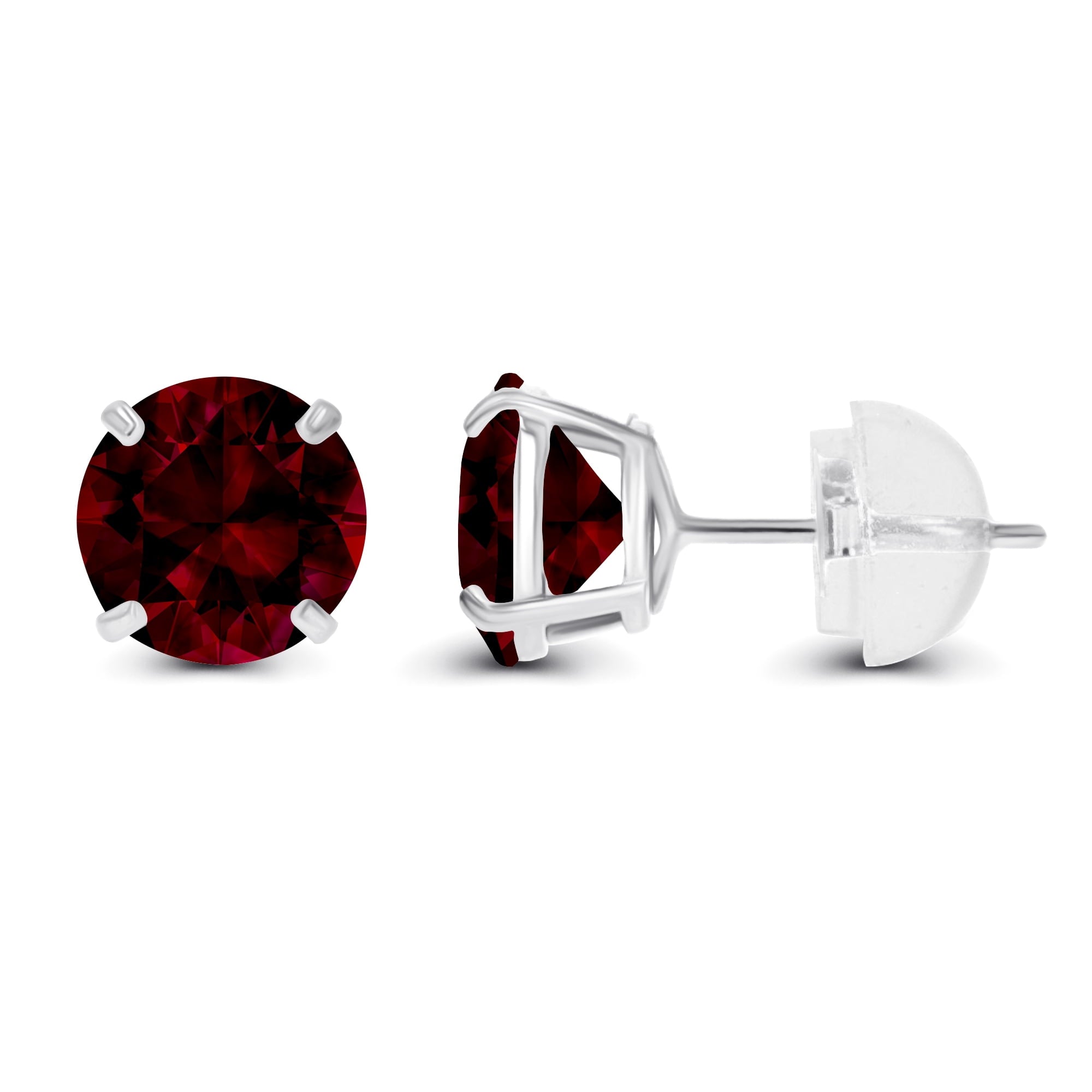 2.00 CTW Natural Red Garnet Stud Earrings in 14K White Gold